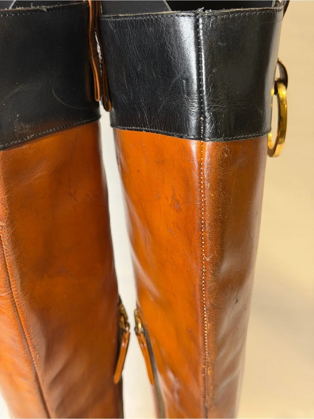 Vintage Dolce & Gabbana Black & Tan Leather Pointed Toe Knee High Boots IT 36 6